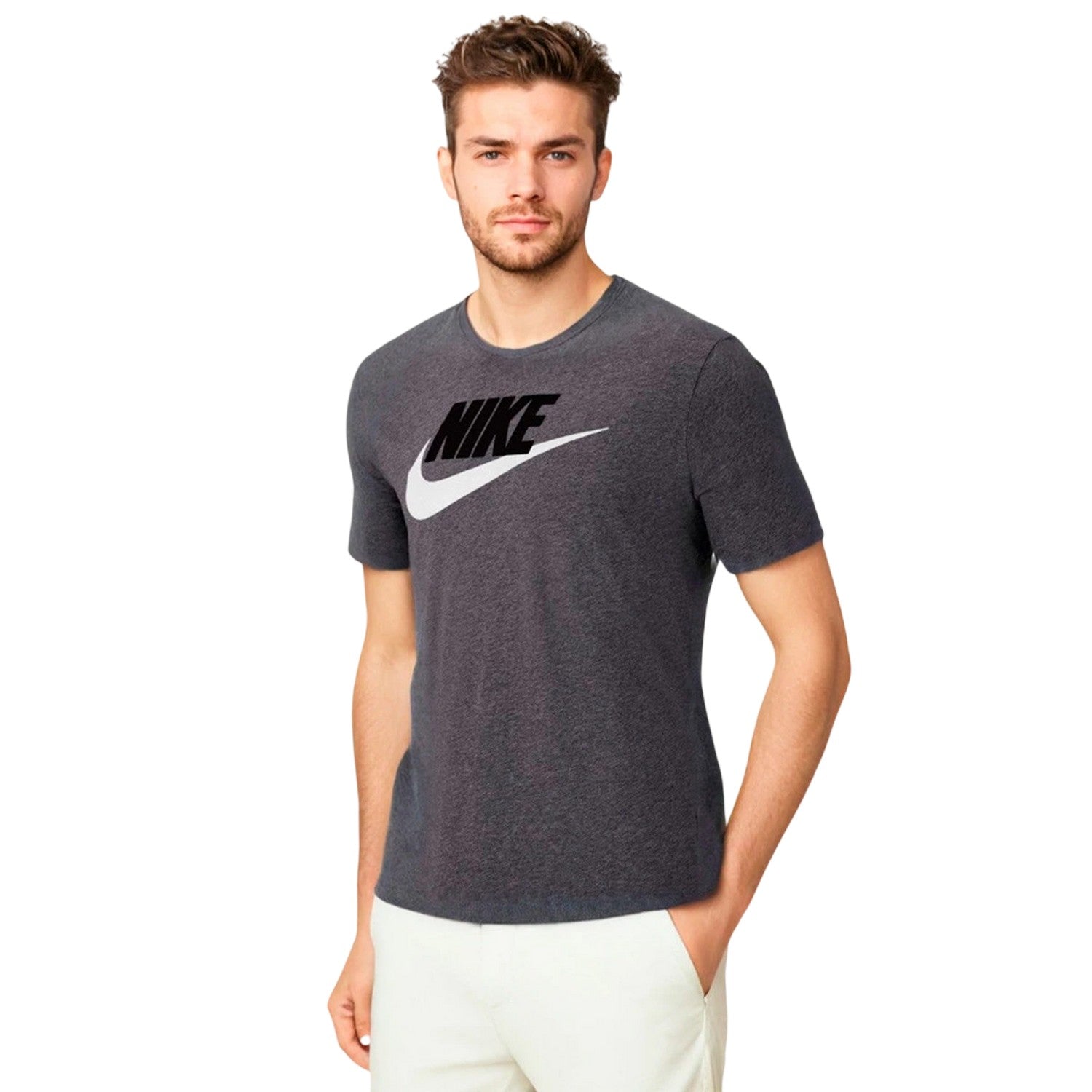 Grey-Black - Side - Nike Mens Futura Chest Logo T-Shirt