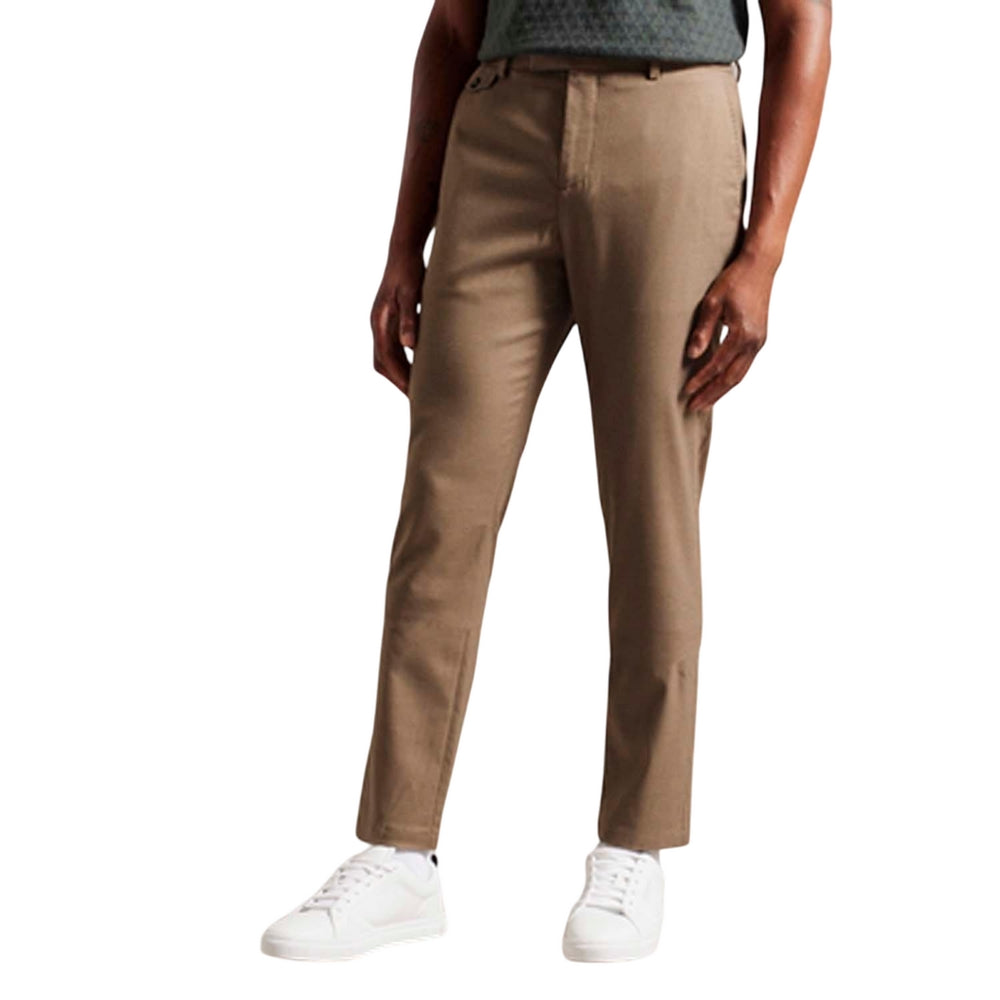 Taupe - Side - Ted Baker Mens Ngolo Flannel Slim Trousers