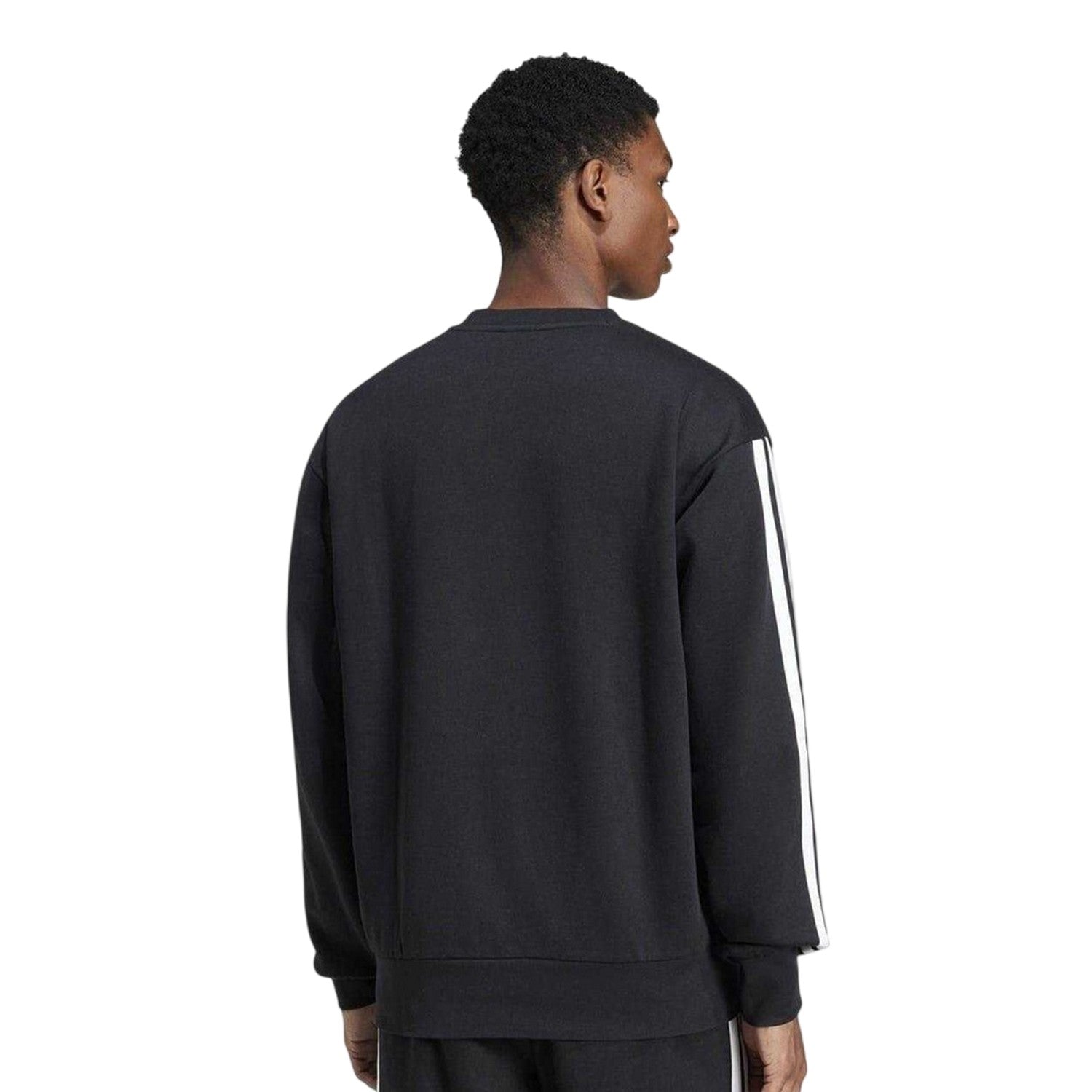 Black-White - Back - Adidas Mens Essentials 3 Stripes Fleece Sweatshirt
