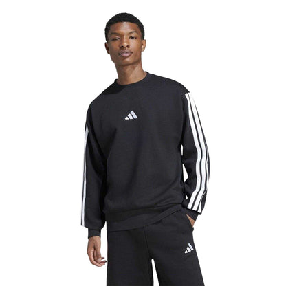 Black-White - Side - Adidas Mens Essentials 3 Stripes Fleece Sweatshirt