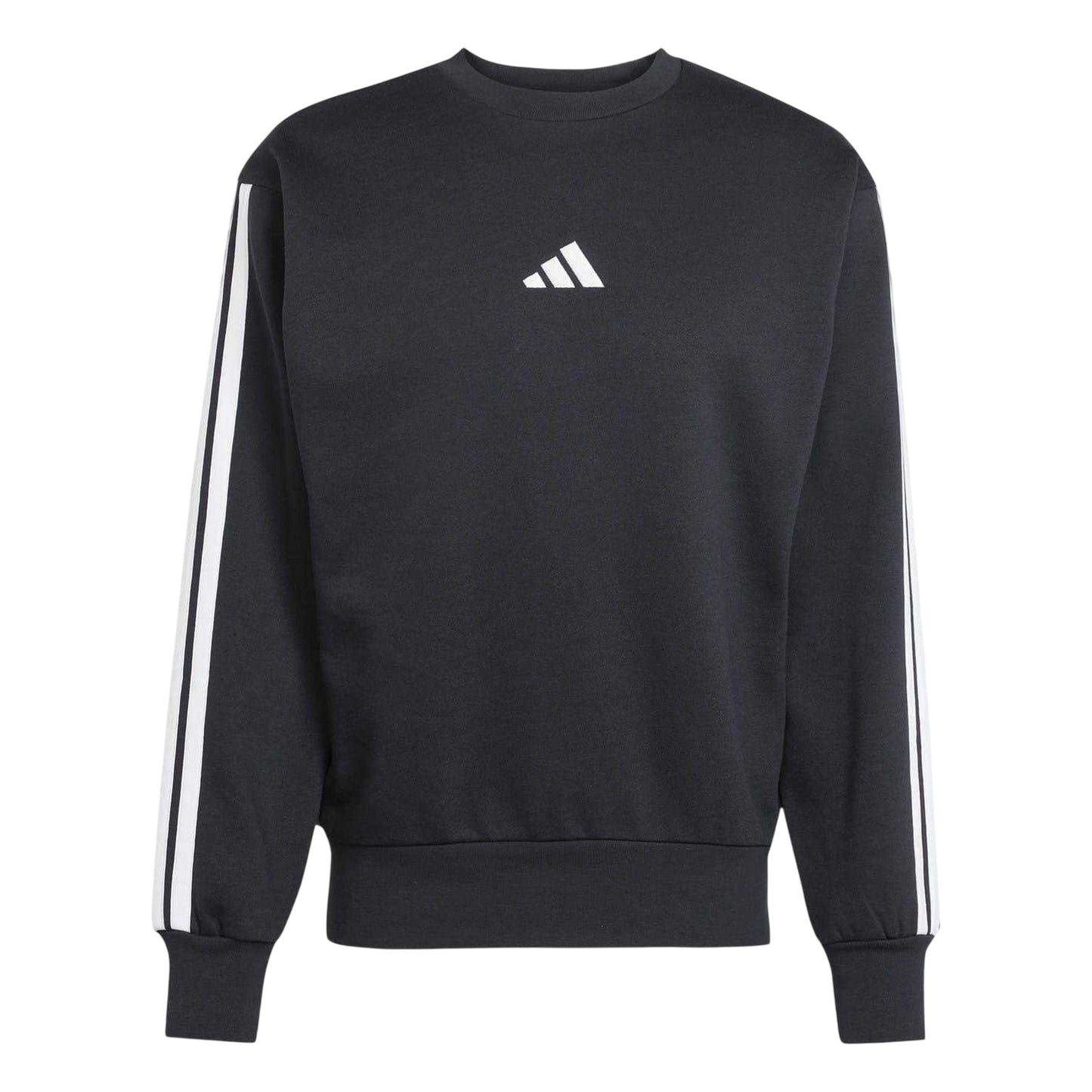 Black-White - Front - Adidas Mens Essentials 3 Stripes Fleece Sweatshirt