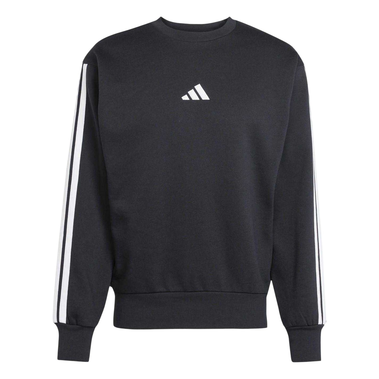 Black-White - Front - Adidas Mens Essentials 3 Stripes Fleece Sweatshirt