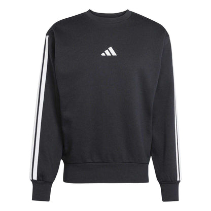 Black-White - Front - Adidas Mens Essentials 3 Stripes Fleece Sweatshirt