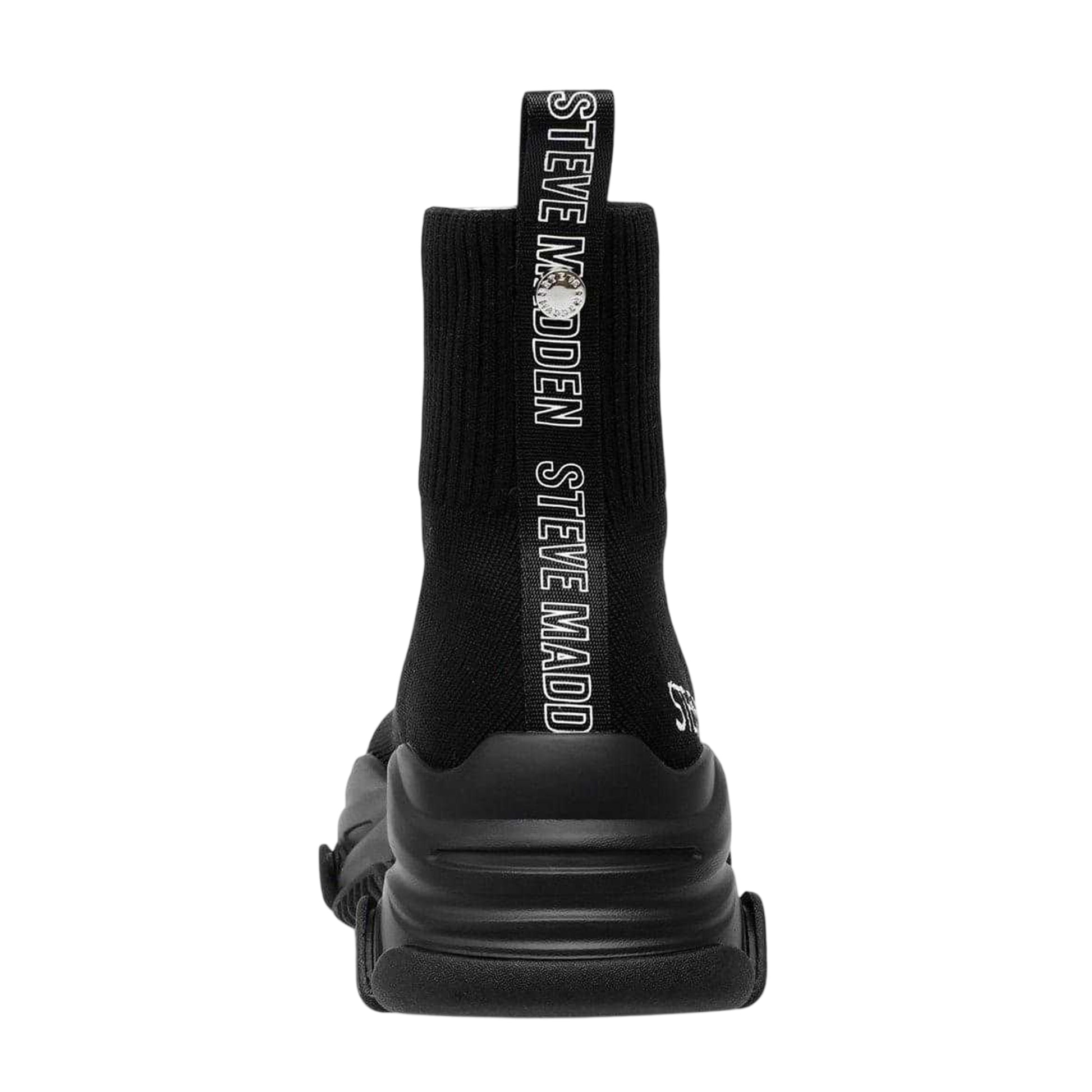 Black - Back - Steve Madden Womens-Ladies Knitted Sock Trainers