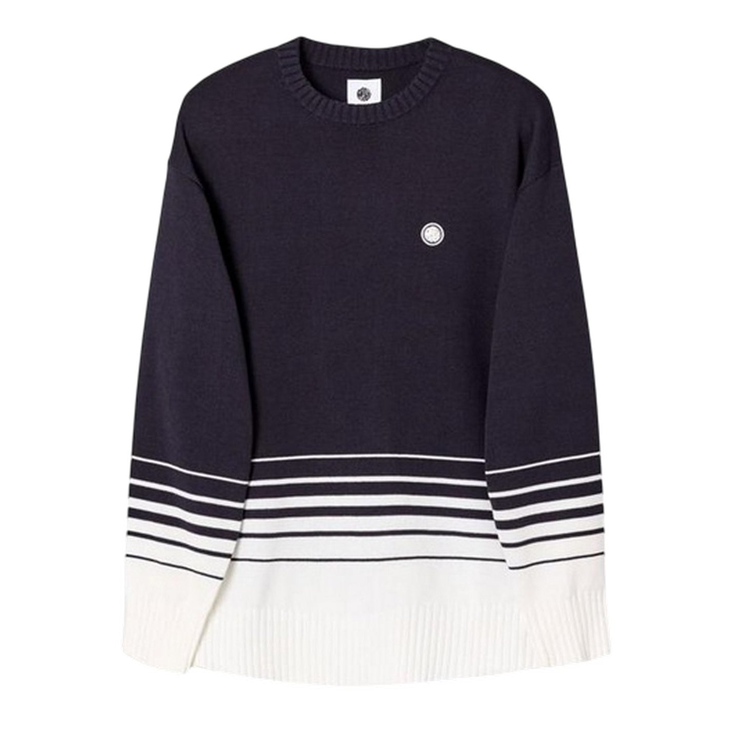 Navy - Front - Pretty Green Mens Striped Crew Neck Relaxed Fit Jumper