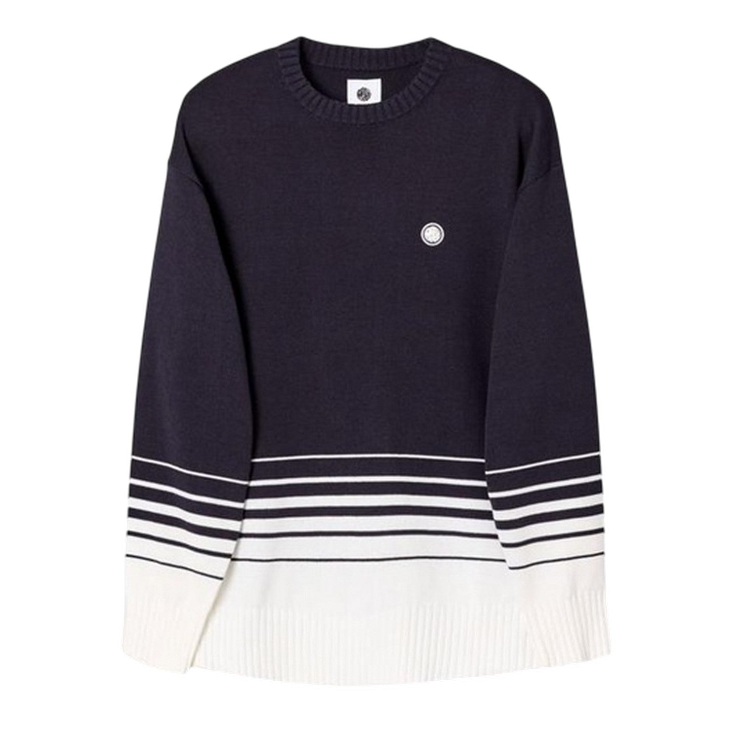 Navy - Front - Pretty Green Mens Striped Crew Neck Relaxed Fit Jumper