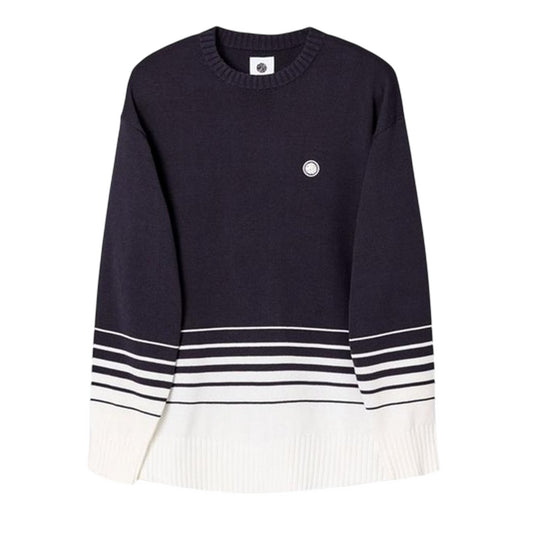 Navy - Front - Pretty Green Mens Striped Crew Neck Relaxed Fit Jumper