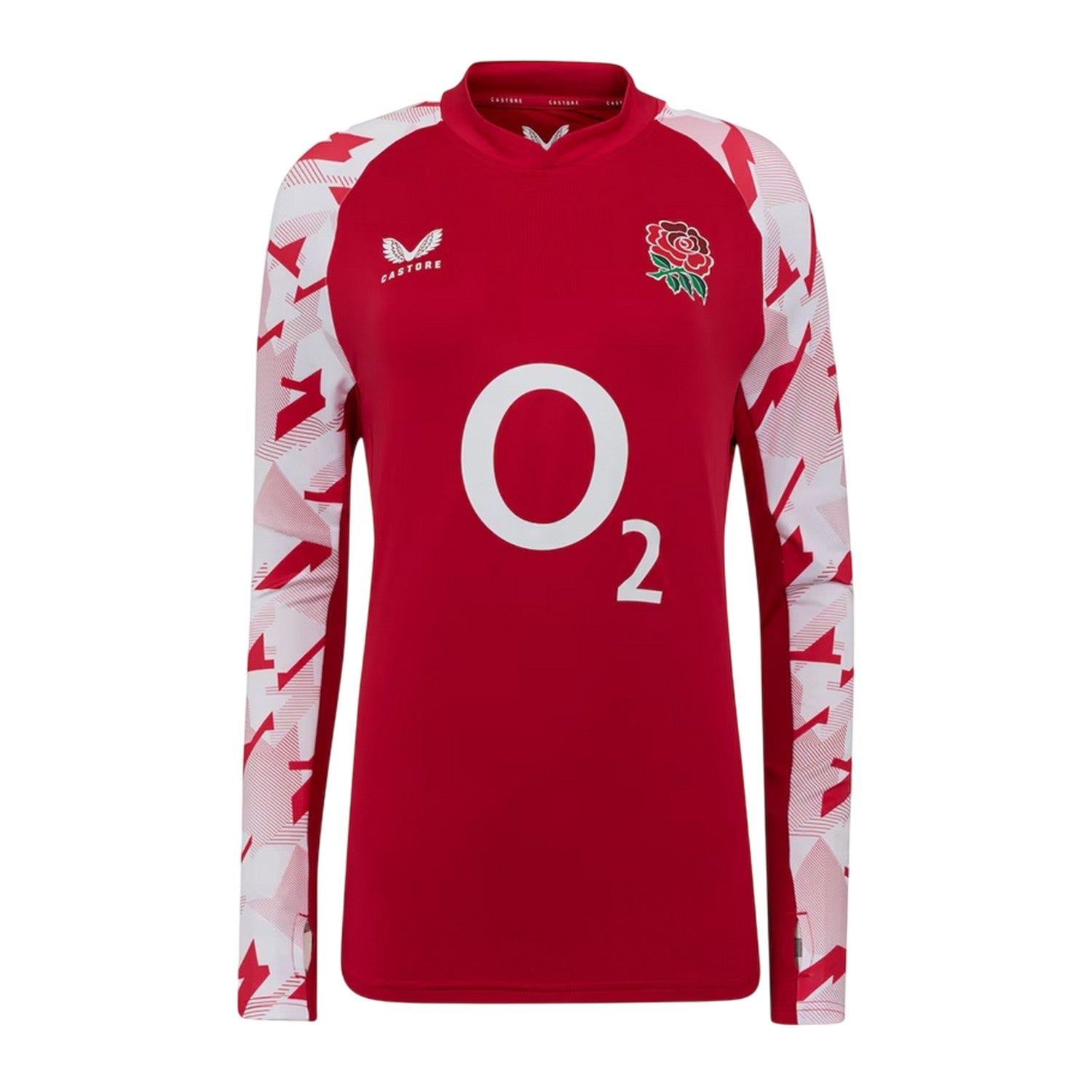 Red-White - Front - Castore Womens-Ladies England Red Roses Drill Top