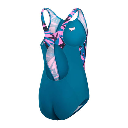 Green - Back - Speedo Girls Muscleback One Piece Swimsuit