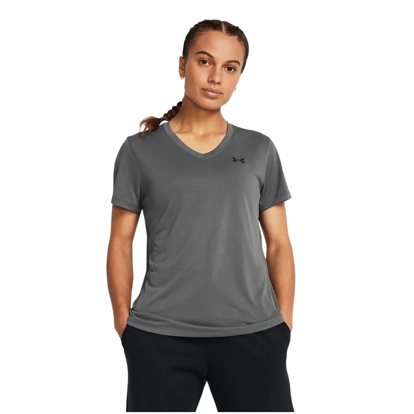 Carbon Heather - Side - Under Armour Womens-Ladies V Neck T-Shirt
