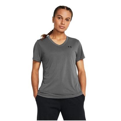 Carbon Heather - Side - Under Armour Womens-Ladies V Neck T-Shirt