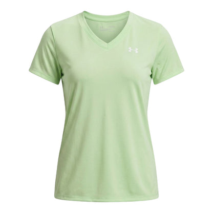 Lime-White - Front - Under Armour Womens-Ladies V Neck T-Shirt