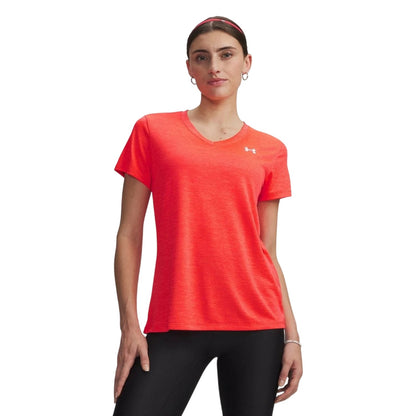 Red-White - Side - Under Armour Womens-Ladies V Neck T-Shirt