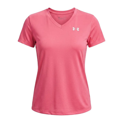Super Pink - Front - Under Armour Womens-Ladies V Neck T-Shirt