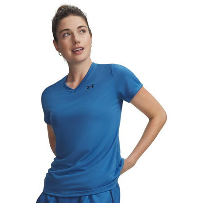 Aegean Blue - Front - Under Armour Womens-Ladies V Neck T-Shirt