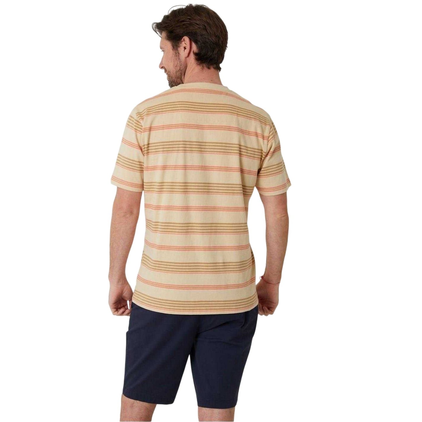 Stone Melange - Back - Saltwell Mens Horizontal Stripe Regular T-Shirt