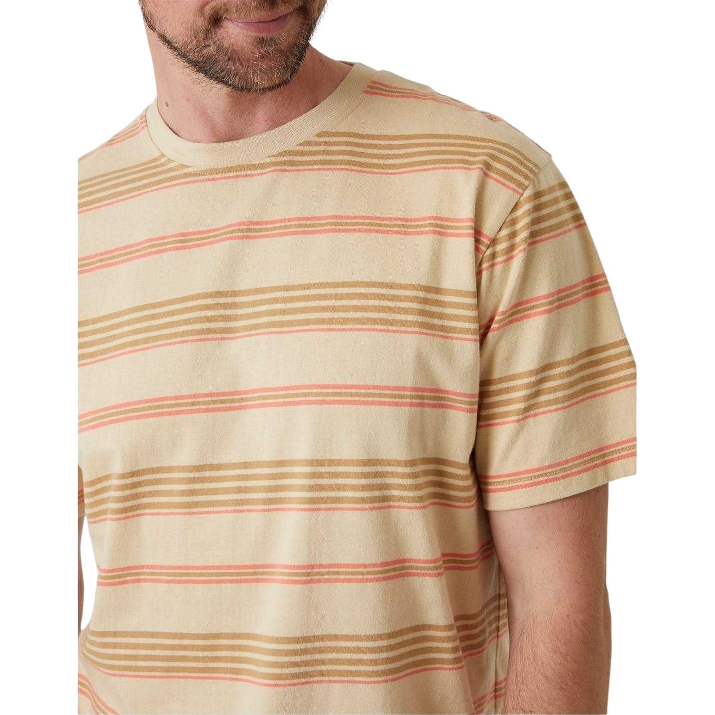 Stone Melange - Side - Saltwell Mens Horizontal Stripe Regular T-Shirt