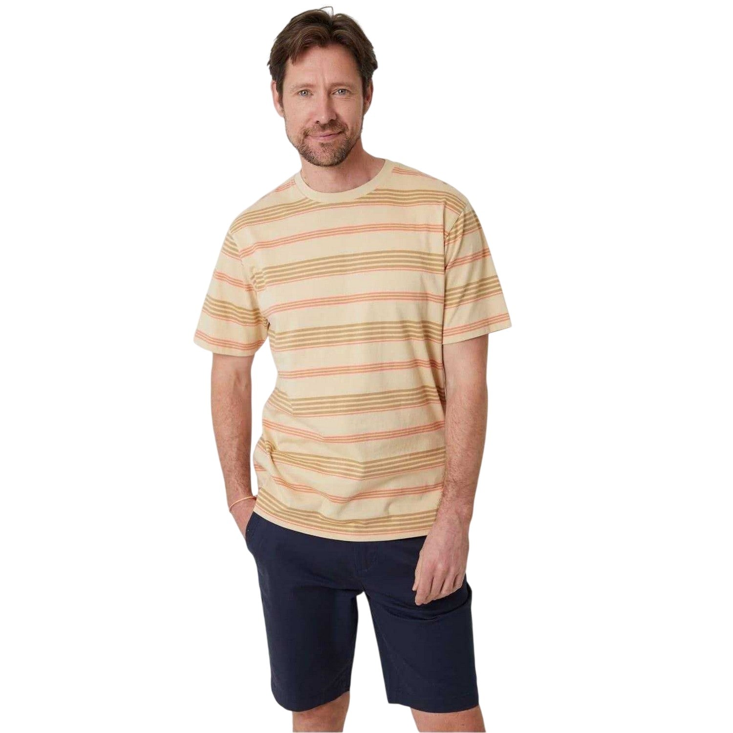 Stone Melange - Front - Saltwell Mens Horizontal Stripe Regular T-Shirt