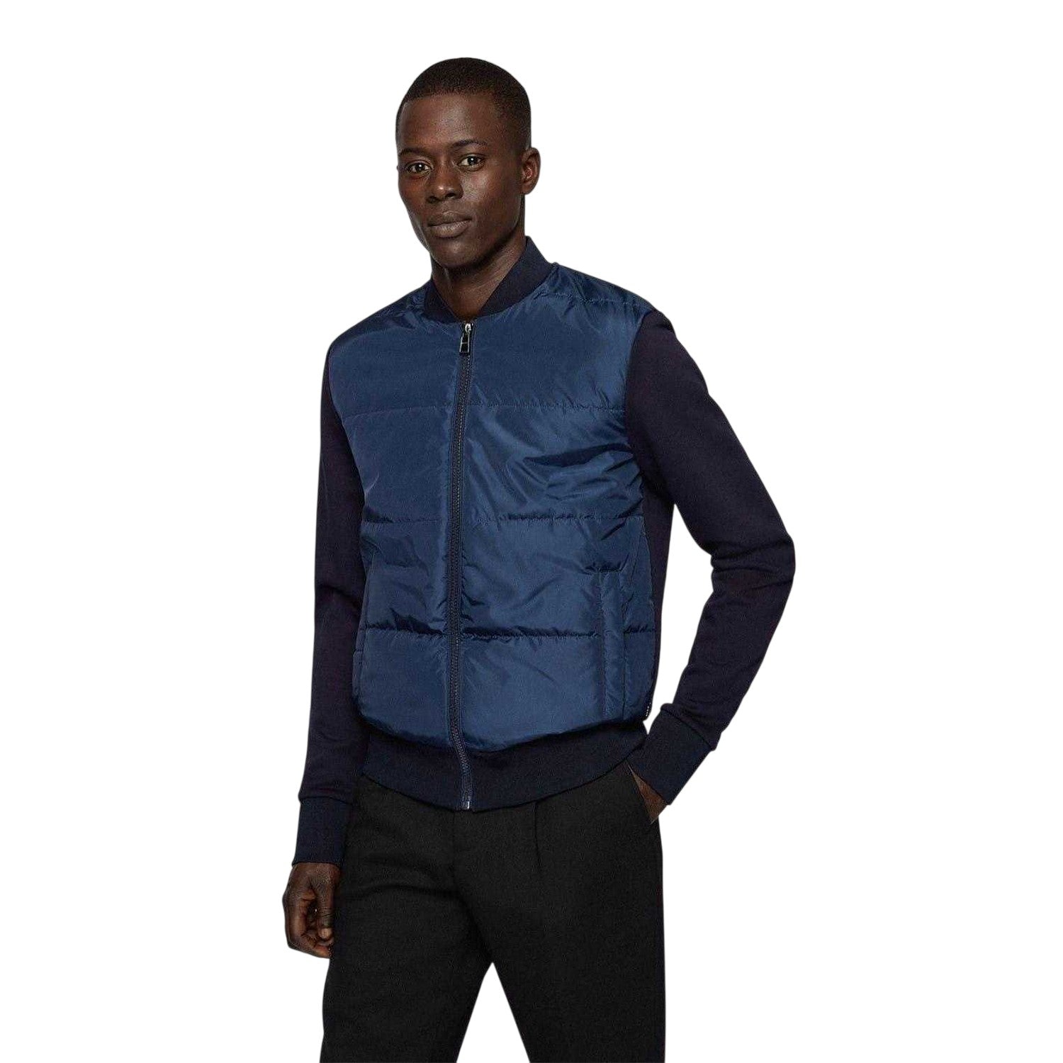 Navy - Side - Boss Mens Skiles Padded Hybrid Jacket