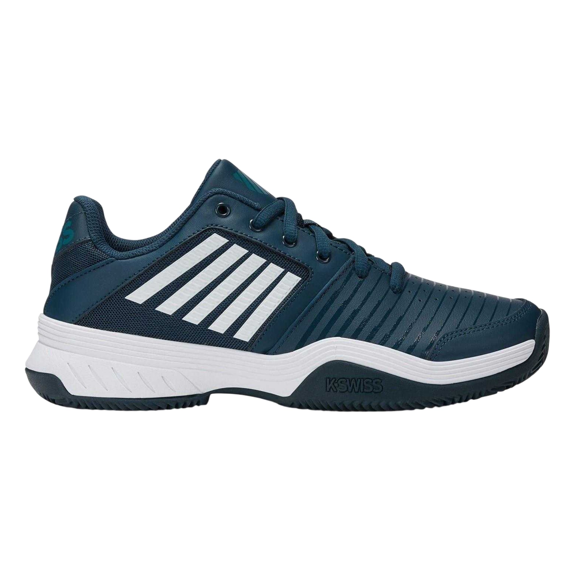 Teal-White-Aqua - Front - K-Swiss Mens Swis Court Express Leather Trainers