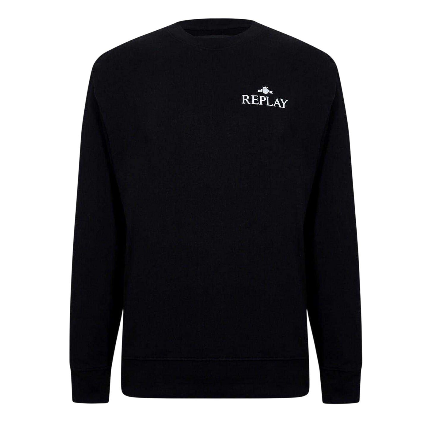 Black - Front - Replay Mens Logo Crew Neck Sweatshirt