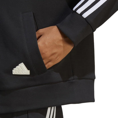 Black - Side - Adidas Womens-Ladies Future Icons Striped Full Zip Hoodie