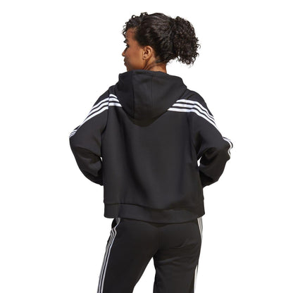 Black - Back - Adidas Womens-Ladies Future Icons Striped Full Zip Hoodie