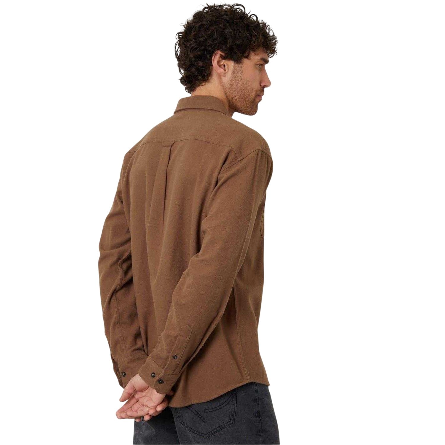 Brown - Back - Threadbare Mens Firfield Regular Long-Sleeved Shirt