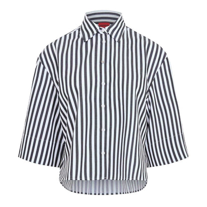 Brown - Front - Hugo Womens-Ladies Striped Drop Shoulder Boxy Shirt