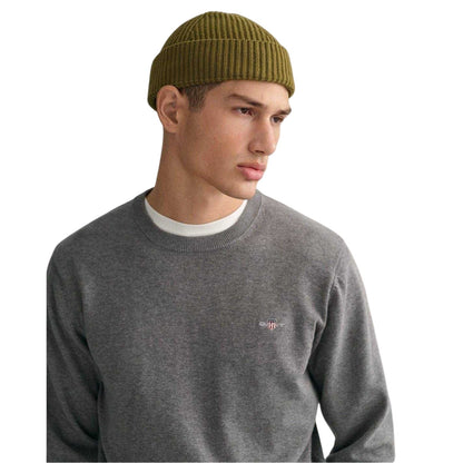 Grey Melange - Side - Gant Mens Cotton Crew Neck Jumper