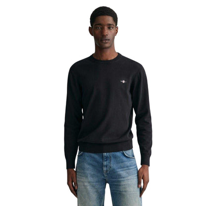 Black - Side - Gant Mens Cotton Crew Neck Jumper
