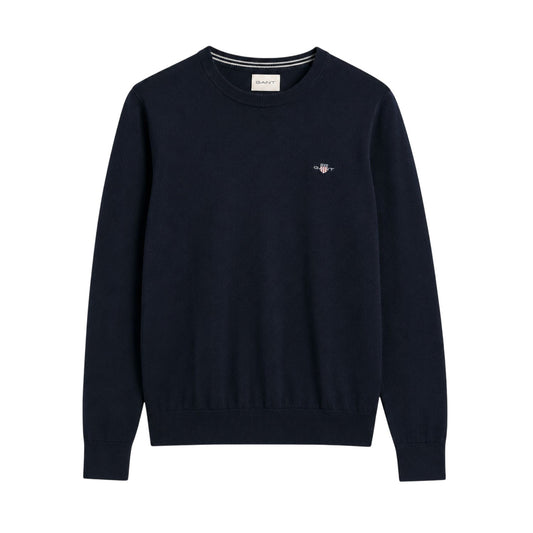Evening Blue - Front - Gant Mens Cotton Crew Neck Jumper