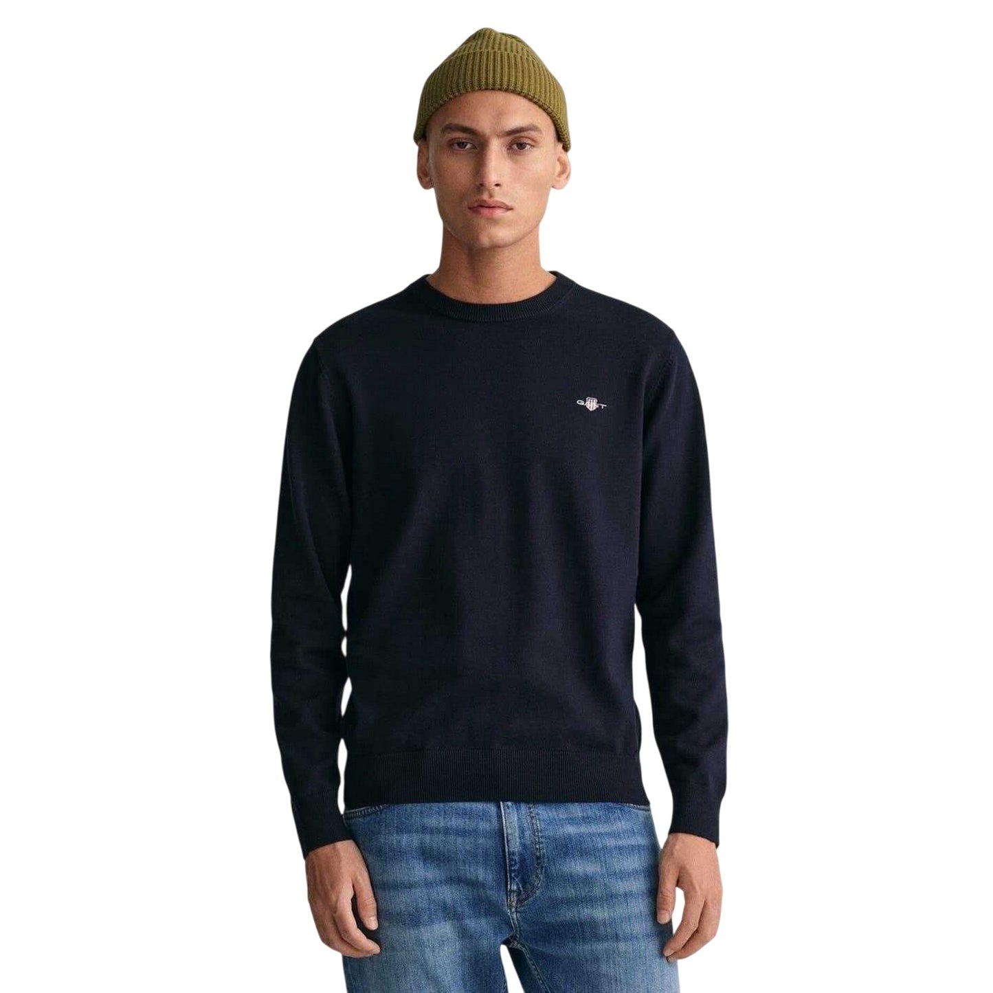 Evening Blue - Side - Gant Mens Cotton Crew Neck Jumper