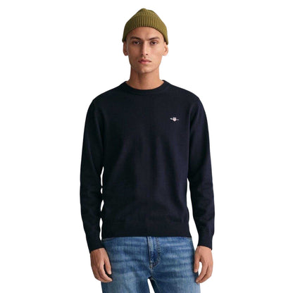 Evening Blue - Side - Gant Mens Cotton Crew Neck Jumper