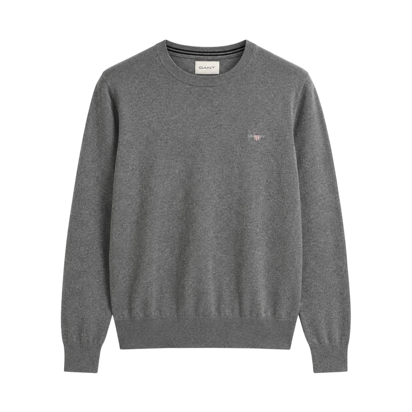 Grey Melange - Front - Gant Mens Cotton Crew Neck Jumper