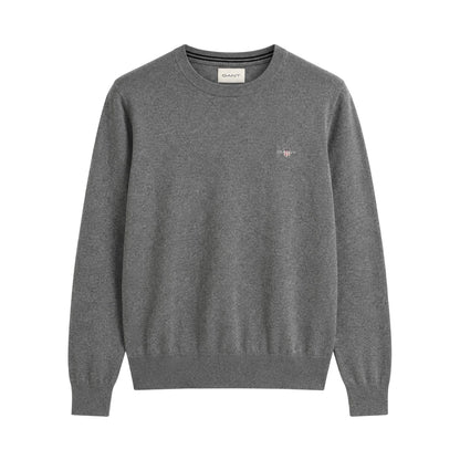 Grey Melange - Front - Gant Mens Cotton Crew Neck Jumper