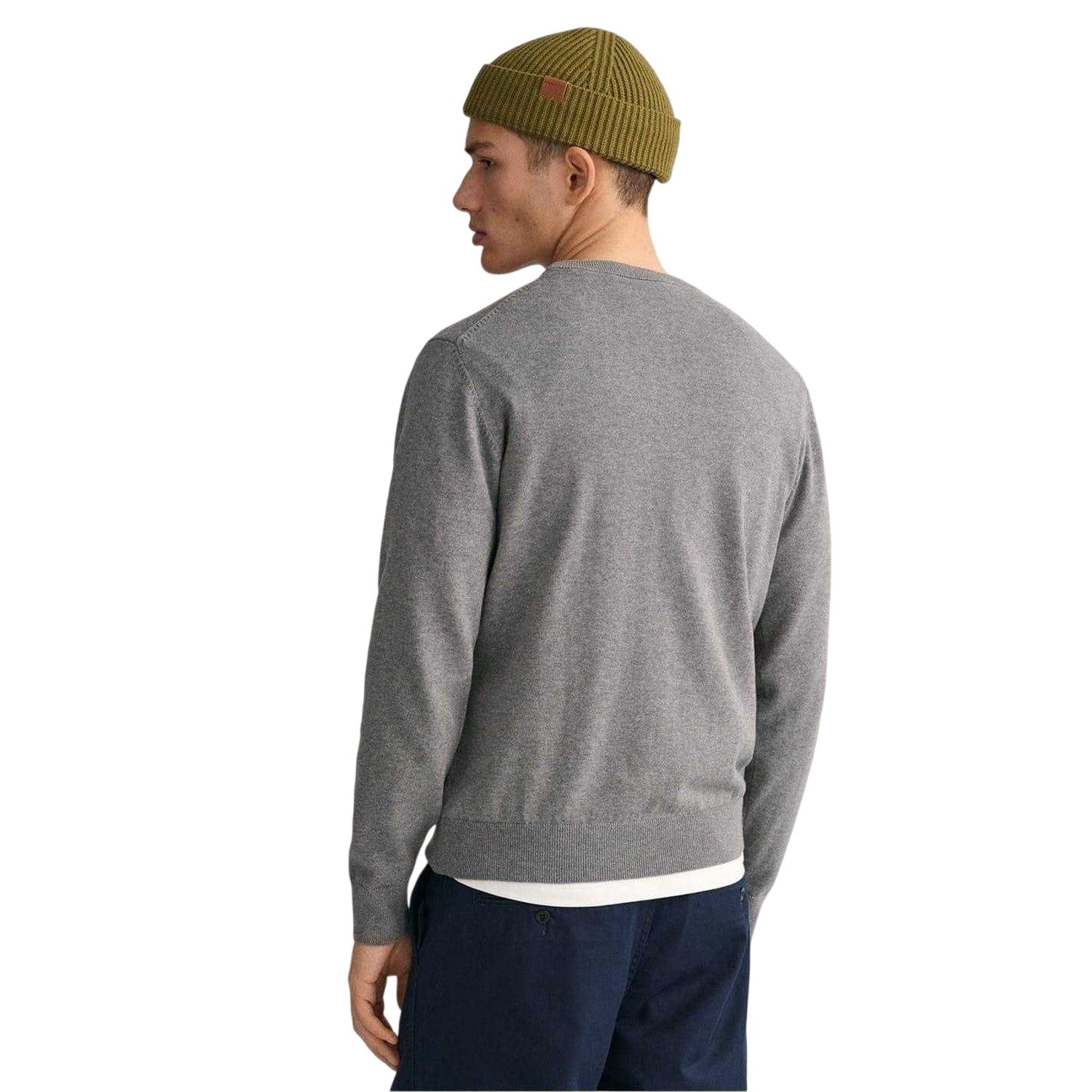 Grey Melange - Back - Gant Mens Cotton Crew Neck Jumper