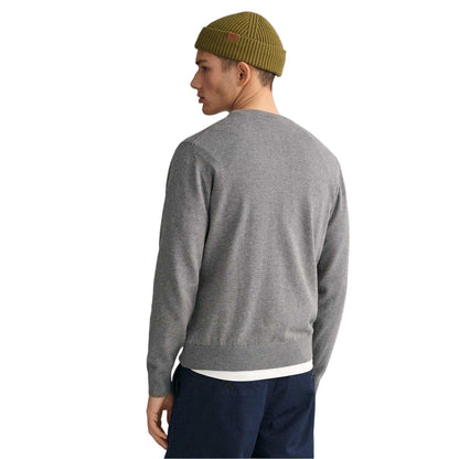 Grey Melange - Back - Gant Mens Cotton Crew Neck Jumper