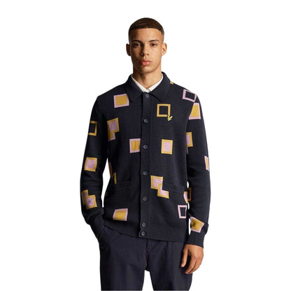 Dark Navy - Side - Lyle & Scott Mens Square Regular Casual Cardigan