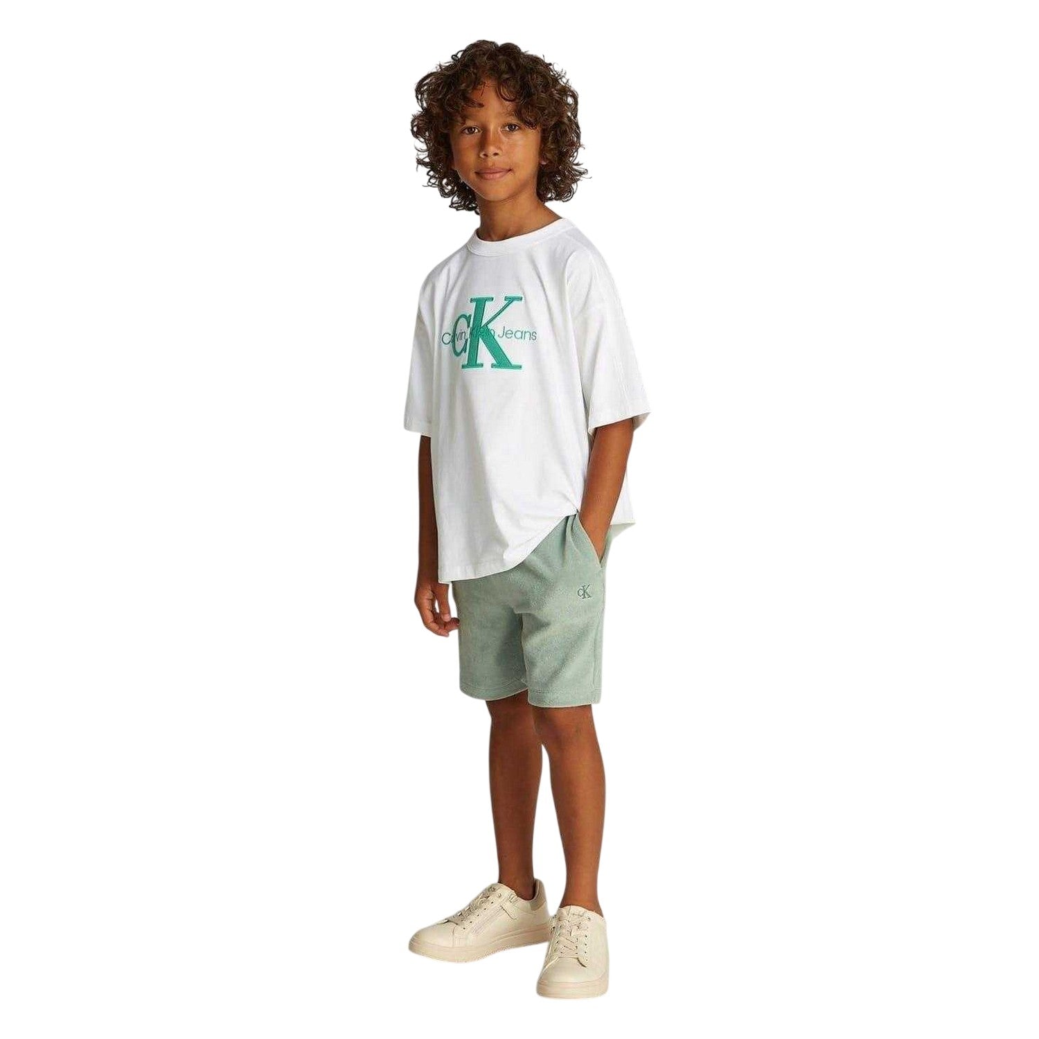 White - Lifestyle - Calvin Klein Childrens-Kids Jeans Appliqué T-Shirt