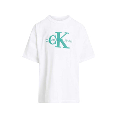 White - Front - Calvin Klein Childrens-Kids Jeans Appliqué T-Shirt