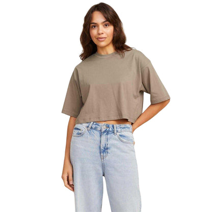 Brindle - Side - JJXX Womens-Ladies Plain Round Neck Loose Fit Crop Top