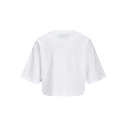Bright White - Back - JJXX Womens-Ladies Plain Round Neck Loose Fit Crop Top