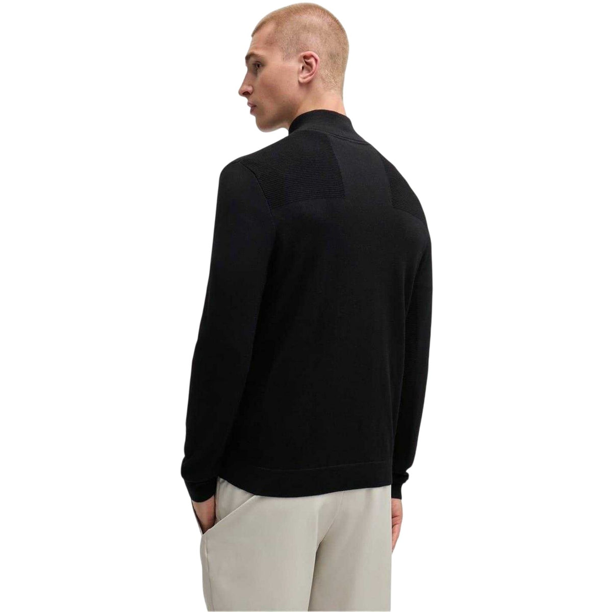Black - Back - Boss Mens Zip Neck Regular Pullover