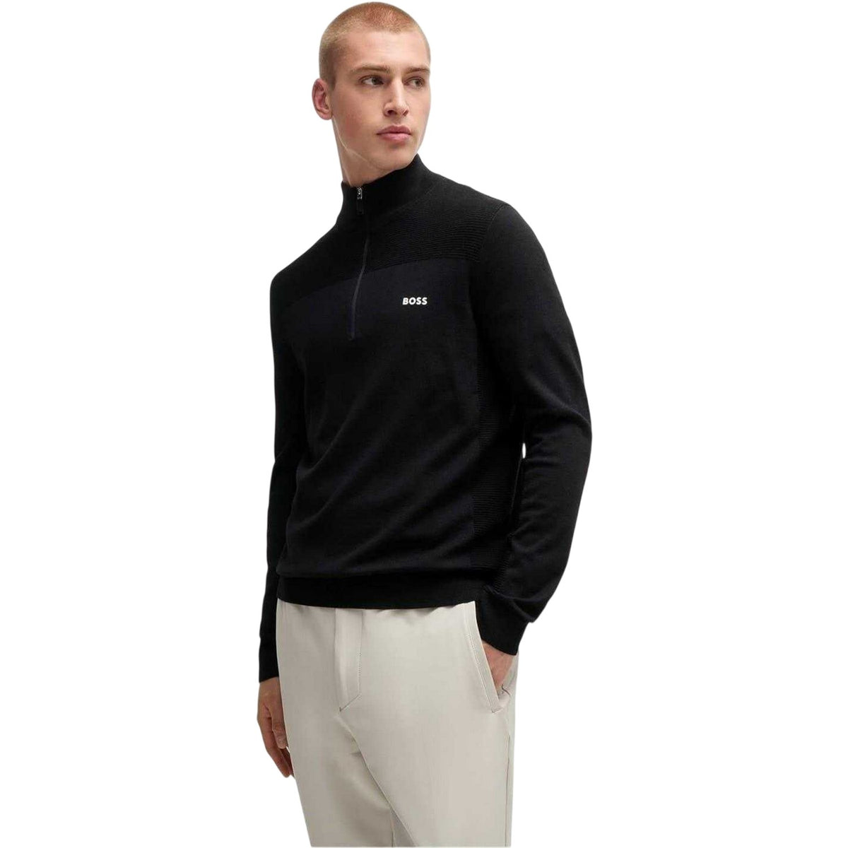 Black - Lifestyle - Boss Mens Zip Neck Regular Pullover