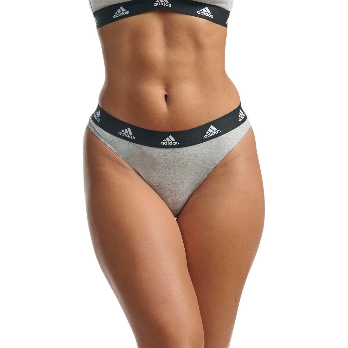 Black-Grey-White - Back - Adidas Womens-Ladies Logo Thong (Pack of 3)