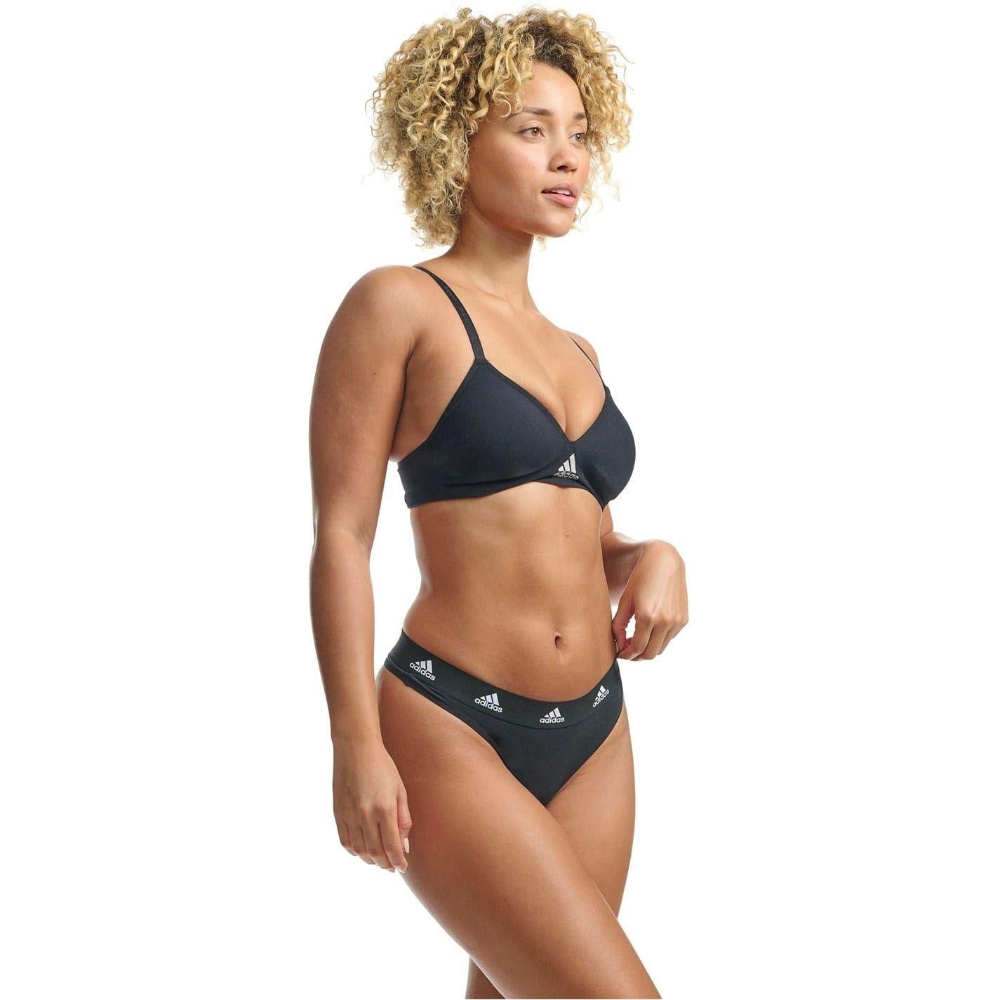 Black-Grey-White - Pack Shot - Adidas Womens-Ladies Logo Thong (Pack of 3)