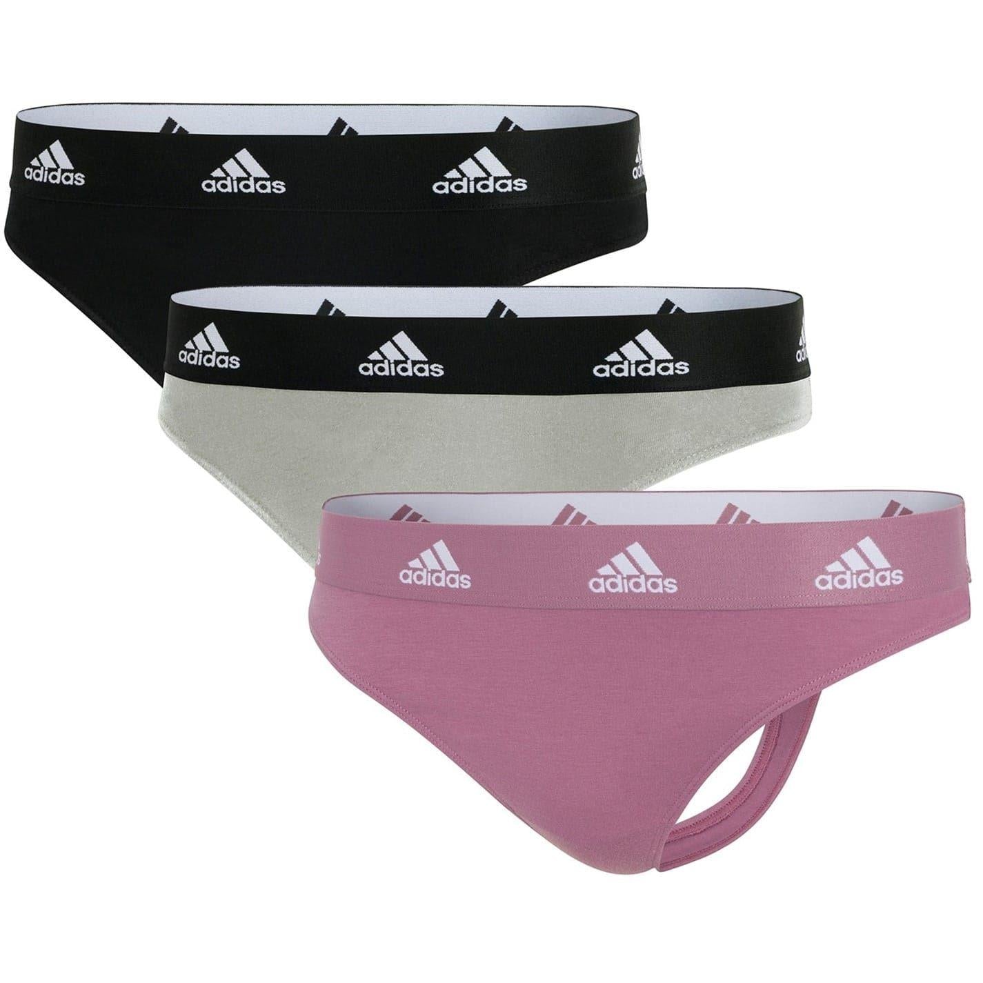 Black-Grey-Pink - Front - Adidas Womens-Ladies Logo Thong (Pack of 3)