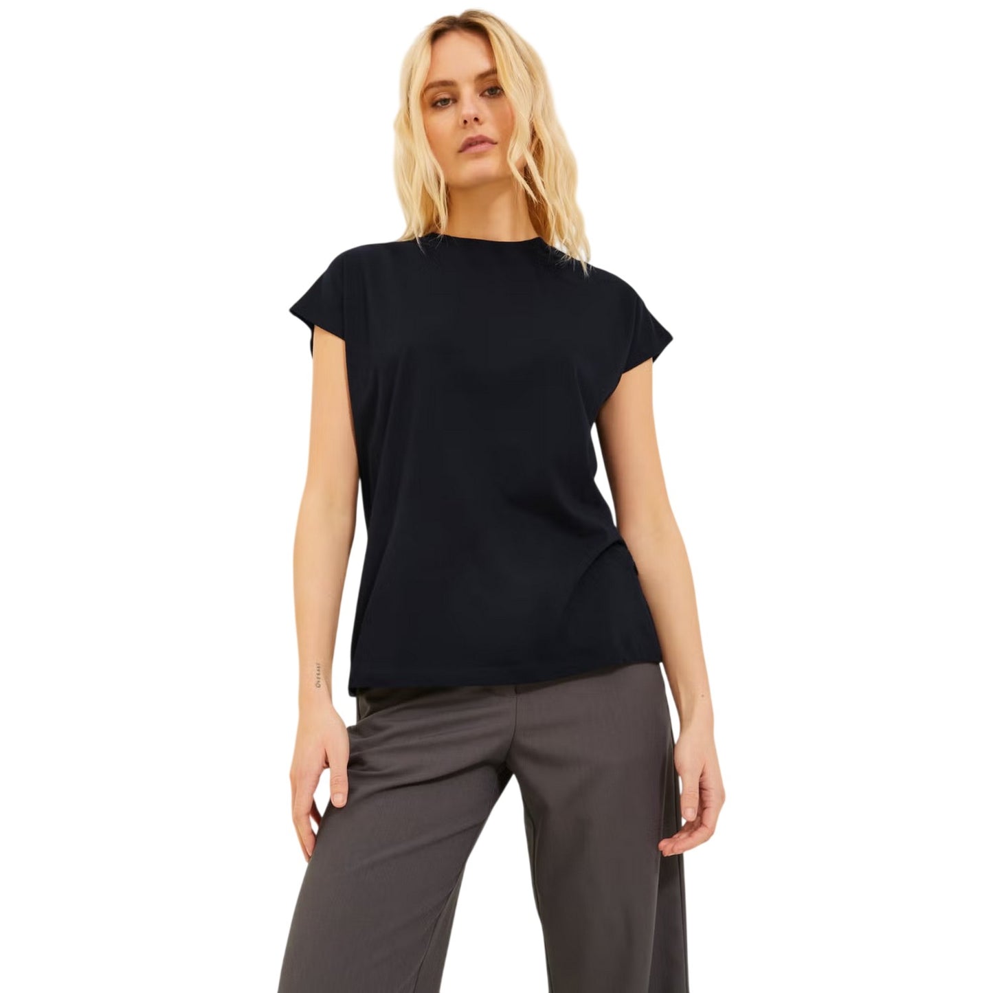 Black - Side - JJXX Womens-Ladies Plain Boxy Sleeveless T-Shirt