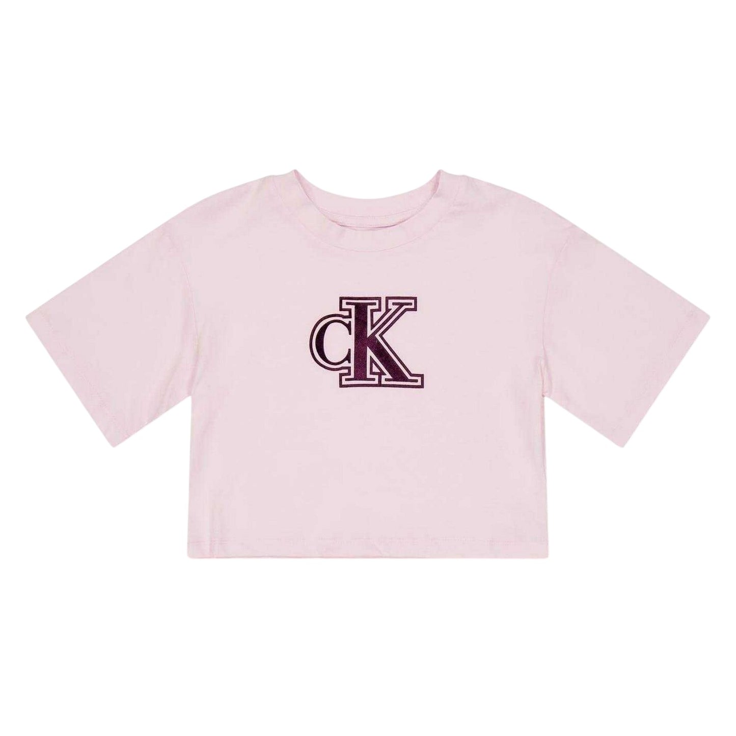 Pearl Pink - Front - Calvin Klein Childrens-Kids Embroidered Logo Cropped T-Shirt